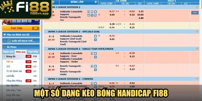 Kèo Bóng Handicap Các Dạng Phổ Biến Và Mẹo Kiếm Tiền 3 Một số dạng kèo bóng Handicap tại Fi88